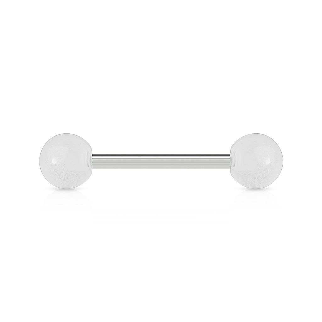 Lovepiercing Piercing de lengua fluorescente fosfo, acero quirúrgico inoxidable, antialérgico, barbell Gordon, color blanco, Acero aleado