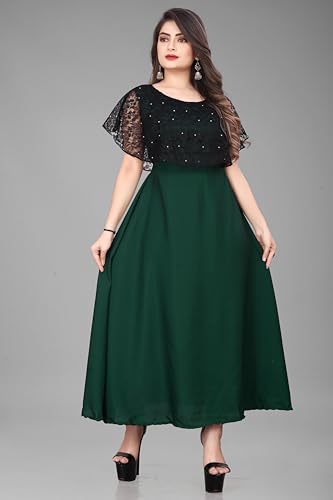 Image of Women's Poly Crepe Round Neck Plain Gown Dress