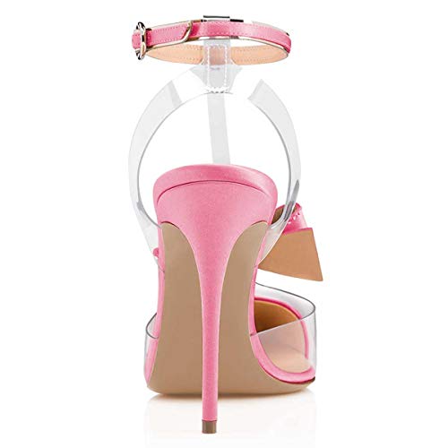 FSJ Women Clear T Strap Pointed Toe Stiletto High Heels Dress Pumps Sandals with Rhinestone Studded Bows Size 4-15 US3