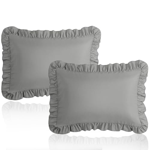 Image of 13 inchx18 inch Toddler Pillow Cases Set of 2, Dark Gray Ruffled Pillow Shams Brushed Microfiber Nursery Pillow Cover for Boys Girls, Soft Breathable Machine Washable