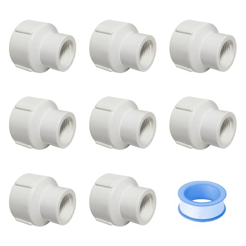 HayEastdor 8 piezas de accesorios de presión de tubería de PVC hembra a hembra de 1/2 a 1 pulgada de rosca hembra doble de 1/2 a 1 pulgada, conectores adaptadores de tubería para aspersor, sistema de