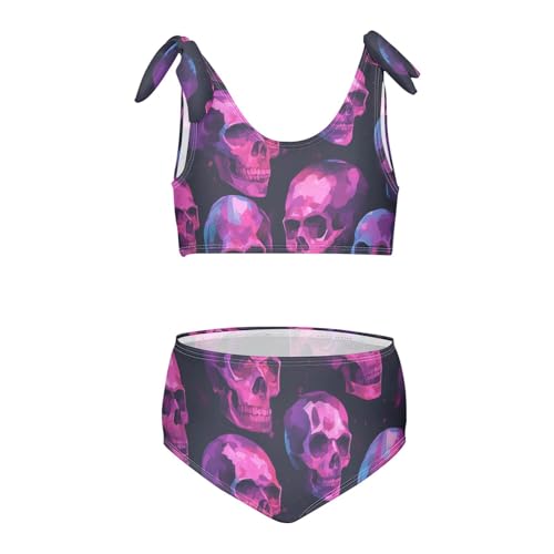 KLL Pink Skulls on A Black Background Girls 2 Piece Bikini Sets Quick-Dry Bathing Suit Swimwear Adjustable Strap