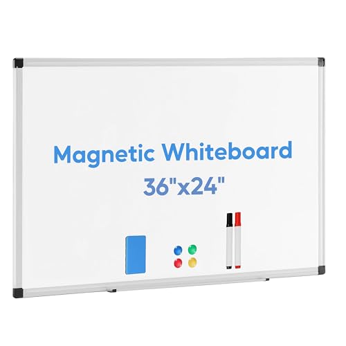 Simple Deluxe Magnetic Dry Erase Board/Whiteboard, 36 X 24 Inches, White Board for Wall, 1 Dry Eraser & 2 Multicolor Markers & 4 Magnetic Pins, Sliver Aluminum Frame for Home, School, Office