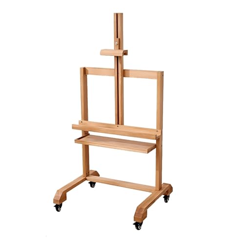 Soporte de TV de madera ajustable con ruedas y estante miniatura 1