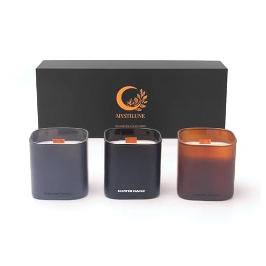 MystiLune Signature Collection – Set de 3 Velas Aromáticas para Regalo con Mecha de Madera | Amber Seduction, Red Teakwood y Champagne | Cera Vegana Soja y Carnauba | Regalos Originales para Mujer