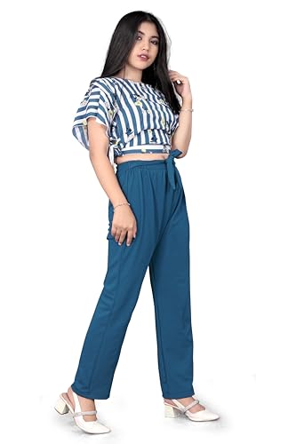 Image of Girls /Kids Printed Floral Designer Top and Palazzo Set Crop Top and Palazzo Set Printed /Fancy Palazzo and top Set for Girls with tie in Waist