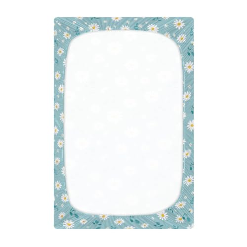 Image of Crib Sheet Breathable Soft Crib Mattress Sheet for Baby Toddler Boys Girls Fitted Pack n Play Crib Sheet Fit Standard Crib Mattress 52 x 28 Inch Simple Blue Daisy