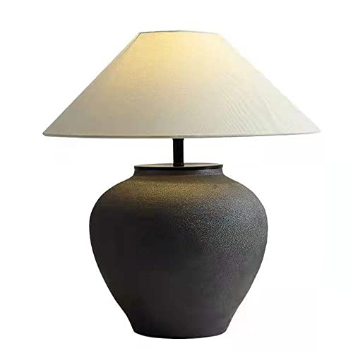 間接照明 和風スタンド テーブルランプ テーブルライト ベッドサイドランプ 卓上ライト インテリア 素朴な農家のテーブル ランプ, 和風わびさびセラミックデスクランプ、 ホワイト テクスチャード シェード ベッドサイド テーブル ランプ付き リビングルーム