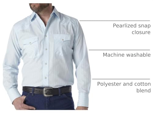 Wrangler Men's Sport Western Two Pocket Long Sleeve Snap Shirt, Light Blue, Large - image 4