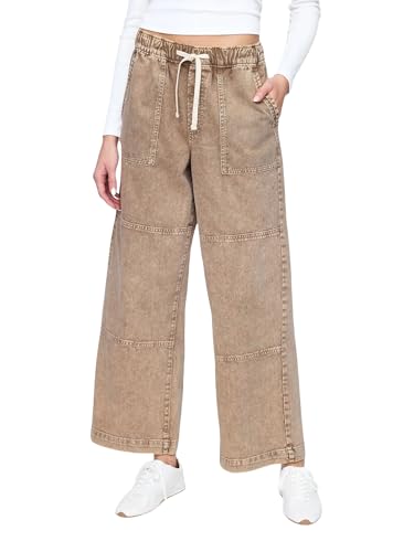 Womens High Rise Seamed Wide-Leg Drawstring Pull-On Jeans Super Comfy Pants