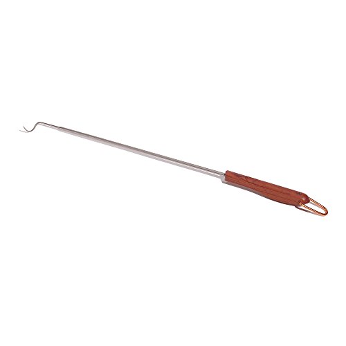 Outset Rosewood Handle Grill Meat Hook, BBQ Pigtail Food Flipper, 20 Inch, Stainless Steel