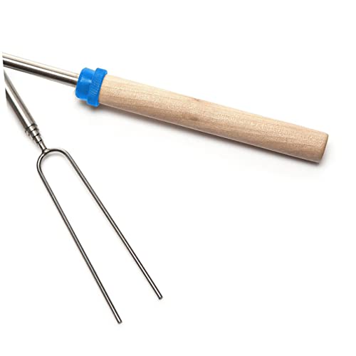 MUCKLILY 1 PC Stainless Steel Telescoping Barbecue Fork Extendable Hot Dog Roasting Stick with Wooden Handle for Marshmallow Skewers Camping Backyard Bbq Random Color Random Color