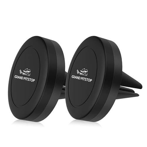 GRAND PITSTOP Magnetic Phone Mount for Car Strong Magnetic Cell Phone Air Vent Car Mobile Holder [360° Rotation] Hand Free for iPhone, Samsung, Google, Huawei, Nokia Other Smartphones Set of 2 Black