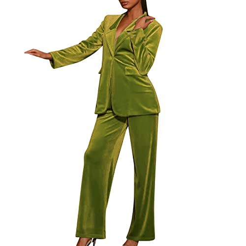 Veste de costume pantalon jambes larges vert velours automne hiver