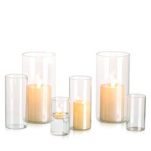 Portavelas Hurricane Cilindro De Vidrio: Juego De 2 (6 Piezas) Florero para Velas Flotantes De Pilar Votivo para Velas De Té Decoraciones De Mesa De Comedor Centros De Mesa De Boda Adornos De Navidad