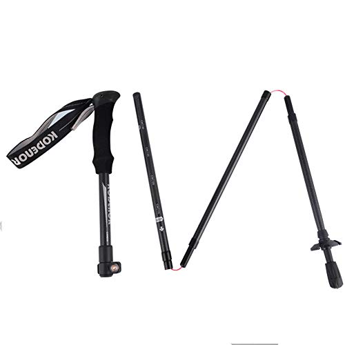 Alpenstock Exterior, Fibra de Carbono Bastones Plegables de 5 Secciones Bastones para Caminar Mango de EVA Bastón de Trekking para Senderismo,Negro