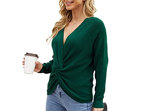 LILBETTER Women's Long Sleeve Loose Criss Cross Twisted Back Pullover Knit Jumper Sweaters2