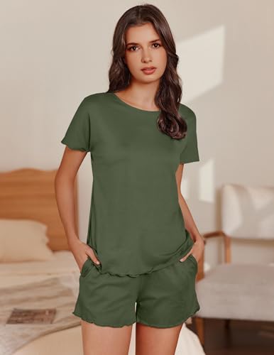 Ekouaer Pajama Set for Women with Pockets Short Sleeve 2 Piece Lounge Set Women Loose T Shirts and Shorts Soft Sleepwear2