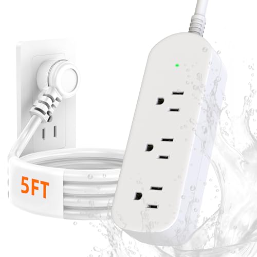 KPQ Extensión con protector contra sobretensión impermeable IPX6, 1.52 m, 3 tomas, 1625W/13A, montable en pared, color blanco miniatura 1