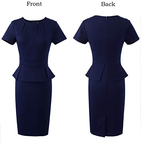 Image of VFSHOW Womens Pleated Crew Neck Peplum Work Business Office Church Bodycon Pencil Sheath Dress