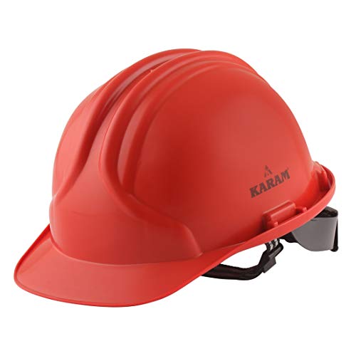 Image of KARAM PN581 Safety Industrial Helmet for Men | Light Weight with Ratchet Type Adjustment | Comfortable Fit & Durable Hard Hat | EN Certified | Red