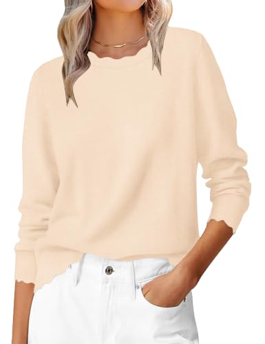 LOMON Sweaters for Women Fall Scalloped Long Sleeve Pullover - image 1