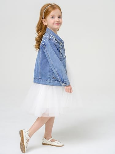 Miipat Toddler Girls Denim Jacket Sequin Patchwork Jean Jacket Little Kids Button Down Long Sleeve Jean Coat3