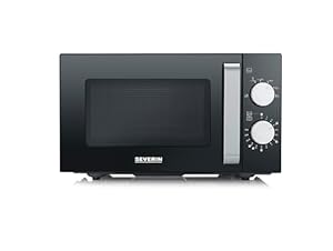 SEVERIN Mikrowelle mit Glasboden, zum Auftauen und Erhitzen, Mikrowellengerät mit großer Nutzfläche für eckiges Geschirr, Schwarz-Silber, MW 7761