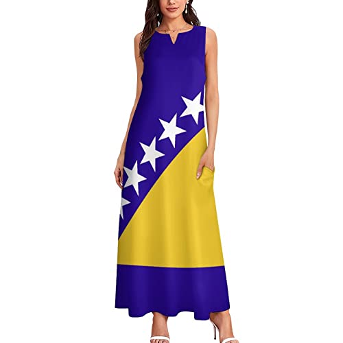 Image of TAIZIYEAH Long Dress Elegant Casual Long Dress Bosnia and Herzegovina Flag Girls Summer Sunshine Beach Skirts for Womens L