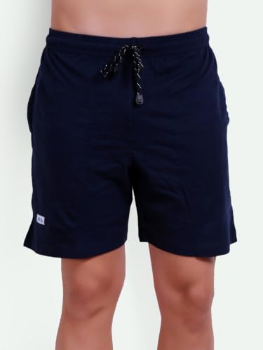 Image of T.T. Cotton Blend Shorts for Men | Regular Fit | Elasticated & Zipper | 2 Sided Pockets & 1 Back Pocket | Solid | Above Knee Length Bermuda Short | Ideal for Casual Outings