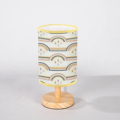 Lopyeijfg Minimalist Bedside Table Lamp Seamless Stripy With Hand Drawn Rainbows And Rain Drops Creative Wood Nightstand Lamp Bedside Desk Lamp Wood Base Flaxen Fabric Shade For Bedroom Living Room #TOP6