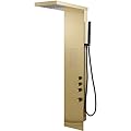 Bathfinesse Gold Shower Tower Bathroom Shower Panel System with Body Jet Massage High Pressure Large Area Shower Fixtures Rainfall Hand Shower, Brushed Gold