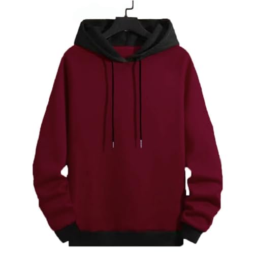 Pull à capuche d'hiver pour homme bicolore avec poches et patchwork - 2