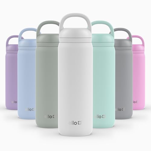 Image of Ello Cooper Twist 22oz Stainless Steel Water Bottle with Chug Lid | Leak Proof Double Walled and Vacuum Insulated | Fits Car Cupholder | Built in Carry Loop | Dishwasher Safe | White