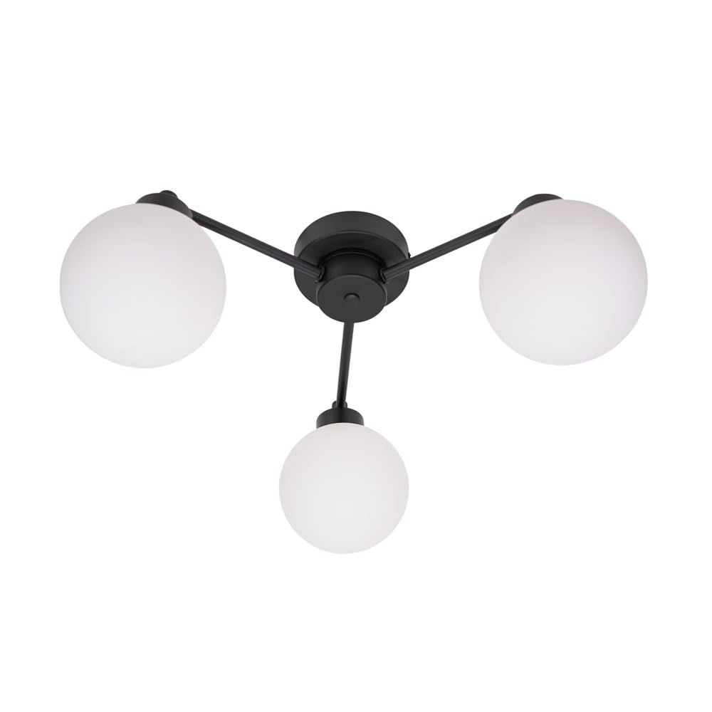 ValueLights | 3 Way Matt Black Ceiling Light Fitting with Globe Shades | Close-to-Ceiling Lights, Home Décor & Improvement Essential | Includes Bulb | Mains Wired