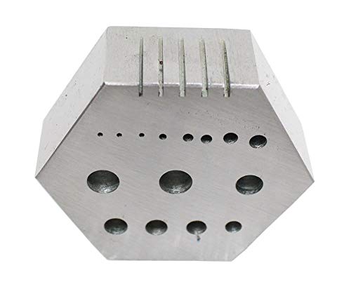 BENCH WIZARD Hexagonal Steel Riveting Block | 2\" (5.1 cm) Corner-to-Corner | 15 Holes: 3/64\" to 1/4\" | 5 Dedicated Wire Rivet Slots | 7/8\" Thick | Finest Quality Steel | Riveting & Staking Essential