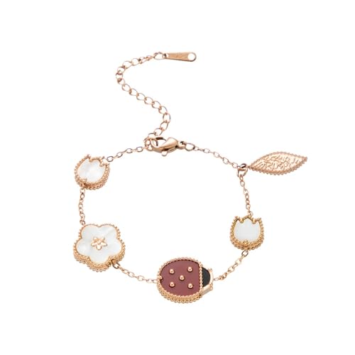 Color Stone Ladybug Bracelets for Women 18k Gold Plated Stainless Steel Heart Leaf Charms Bracelet White Shell Bracelet Handmade Enamel Bangles Designer Brand