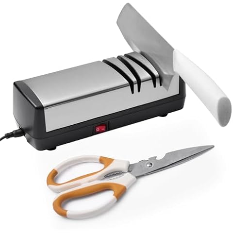 MKHS Electric Knife Sharpener for Kitchen Knives, Automatic Knife Sharpener Sharpening & Polishing, Electric Sharpeners Knife Tool Helps Repair, Restore, Polish Blades (Silver) Cover