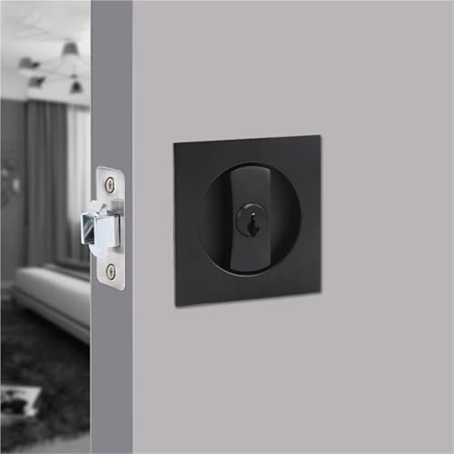 Cerradura para puerta corrediza 2 piezas, cerradura de bolsillo negra con llaves, hardware antirobo, privacidad contemporánea con diseño cuadrado miniatura 4
