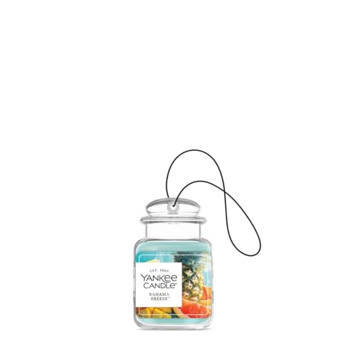 Image of Yankee Candle Car Jar Ultimate Air Freshener, Hanging Car Freshener, Long Lasting Car Fragrance, Bahama Breeze (Pack of 1)