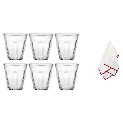 Duralex Picardie Drinking Glasses Set of 6 - Tempered Glass Tumblers with Microfiber Polishing Cloth Classic Design, Easy to Hold Duralex Glasses for Kitchen, Dining Table (8.5 Oz.) Cover