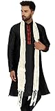 SKAVIJ Men's Art Silk Kurta Pajama and Scarf Ethnic Wedding Suit Party Dress Set (X-Large, Black)