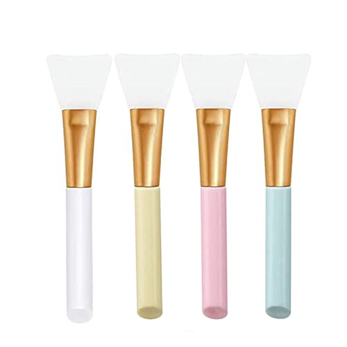 Rnitle Lot de 4 Pinceaux Visage en Silicone Multicolores,Outil De Beauté Masque Doux Silicone Visage Masque,pour d'Application Facial Boue/Beauté(Blanc + Rose + Jaune + Bleu)