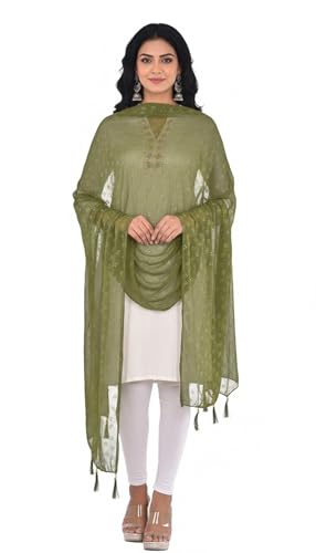 Image of YOUTHQUAKE Soft Chiffon Dupatta with Golden Foil Print & Tassels for Women & Girls