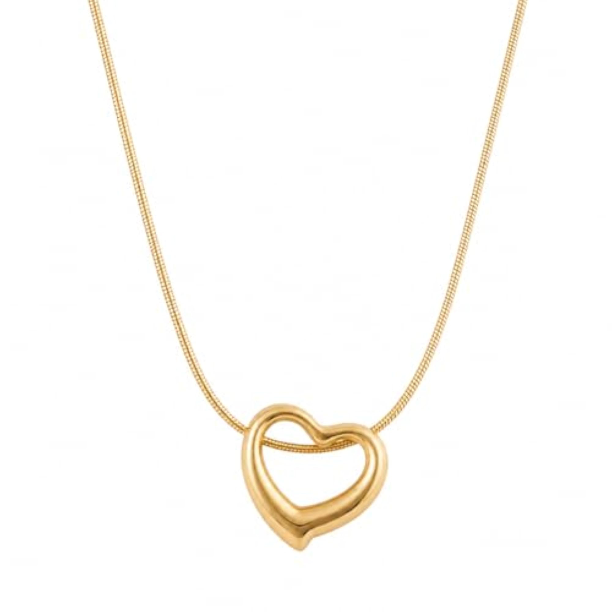 Gold-Tone Open Heart Pendant Necklace, Elegant Style