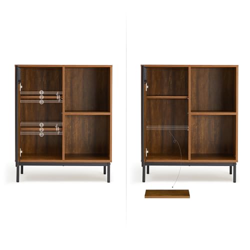 Mondeer Sideboard, Storage Cabinet with 1 Door and Adjustable Shelves for Living Room Dining Room Hallway, Industrial Style, Rustic Brown and Black, W72.5 x H88 x D40 cm - Image 6