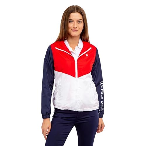 U.S. Polo Assn. Women Hooded Colorblocked Polar Fleece Lined Americana Windbreaker