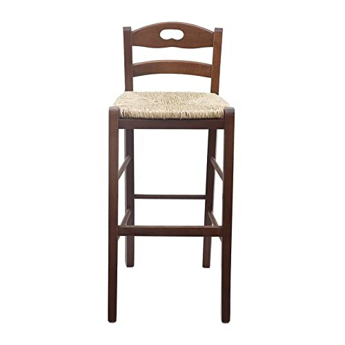 MAURY'S SGABELLO ARTE POVERA IN LEGNO NOCE CON SEDUTA IN PAGLIA H 90 CM