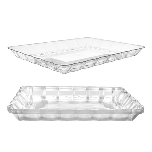 Prestee 12-Pack Rectangular Plastic Serving Platter - 9x13 Inches Disposable Food Tray for Parties and Events - Clear Platters for Dessert Table Displays, Appetizers, Snacks, and More