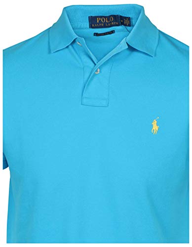 Image of Polo Ralph Lauren Mens Custom Slim Fit Mesh Polo Shirt (Medium, Blue (Yellow Pony))